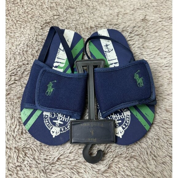 Polo Ralph Lauren Kids Shoes 10 Slide w/ Strap Slip On Sandals Blue - Picture 2 of 16